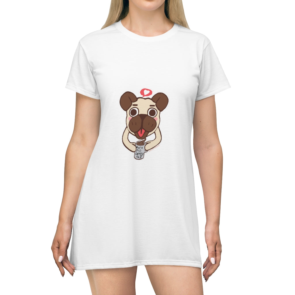 More Pug Coffee Please All Over Print T-Shirt Dress